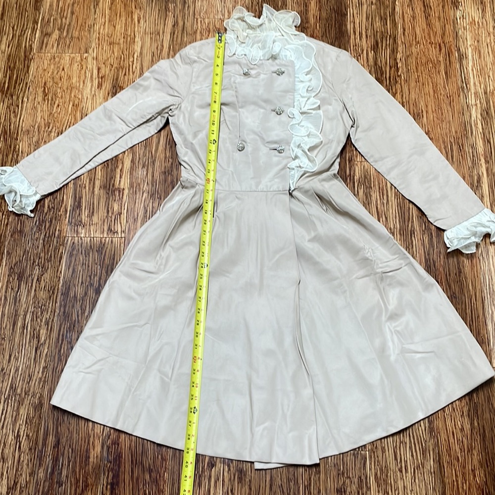 Vintage Mr. Frank New York tan ruffle trim jacket style wrap dress size 12 - Picture 9 of 16